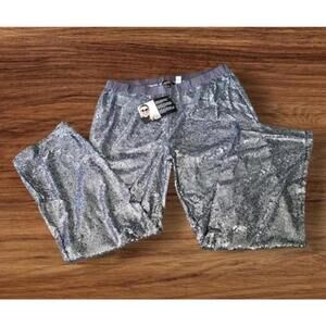 Designer women 1X Xl clothes silver sequins party pants new years